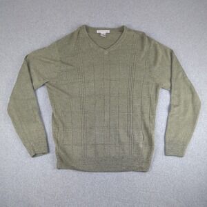 Geoffrey Beene Mens L Sage Green V-Neck Waffle Knit Pullover Sweater Ribbed